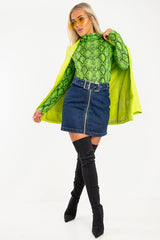 Lime Snake Print Roll Neck Top - Helina-Tops