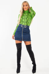 Lime Snake Print Roll Neck Top - Helina-Tops