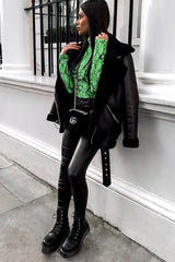 Lime Snake Print Roll Neck Top - Helina-Tops