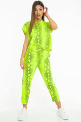Lime Snake Print Short Sleeve Sweatshirt and Jogger Set - Aaliyan-Co-ords