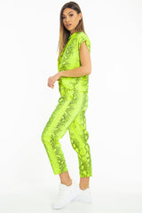 Lime Snake Print Short Sleeve Sweatshirt and Jogger Set - Aaliyan-Co-ords