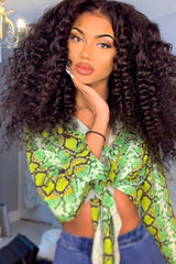 Lime Snake Print Tie Front Shirt - Maisha-Shirts