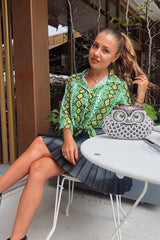 Lime Snake Print Tie Front Shirt - Maisha-Shirts