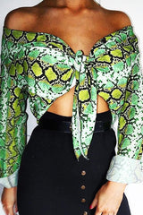 Lime Snake Print Tie Front Shirt - Maisha-Shirts