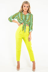 Lime Snake Print Tie Front Shirt - Maisha-Shirts