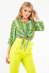 Lime Snake Print Tie Front Shirt - Maisha-Shirts