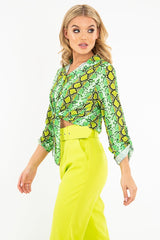 Lime Snake Print Tie Front Shirt - Maisha-Shirts