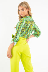 Lime Snake Print Tie Front Shirt - Maisha-Shirts