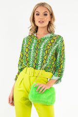 Lime Snake Print Tie Front Shirt - Maisha-Shirts