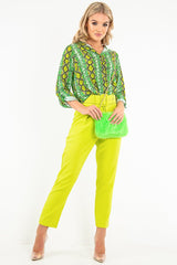 Lime Snake Print Tie Front Shirt - Maisha-Shirts