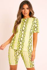 Lime Snake T-shirt Cycling Short Set - Alissandra-Co-ords