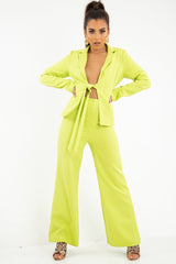 Lime Tie Front Blazer Wide Leg Trouser Co-Ord - Saphira-Co-ords