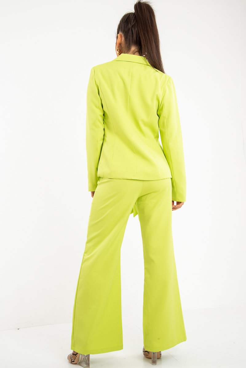 Lime Tie Front Blazer Wide Leg Trouser Co-Ord - Saphira-Co-ords