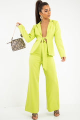 Lime Tie Front Blazer Wide Leg Trouser Co-Ord - Saphira-Co-ords
