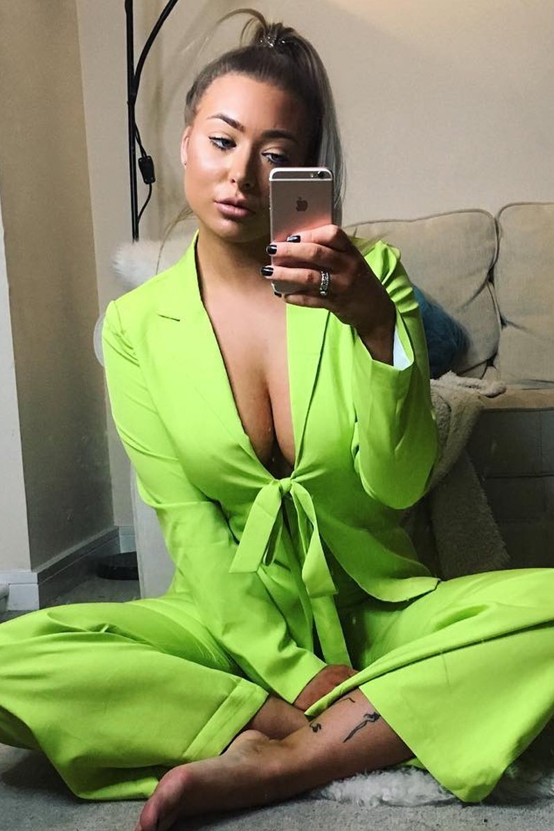 Lime Tie Front Blazer Wide Leg Trouser Co-Ord - Saphira-Co-ords