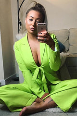 Lime Tie Front Blazer Wide Leg Trouser Co-Ord - Saphira-Co-ords