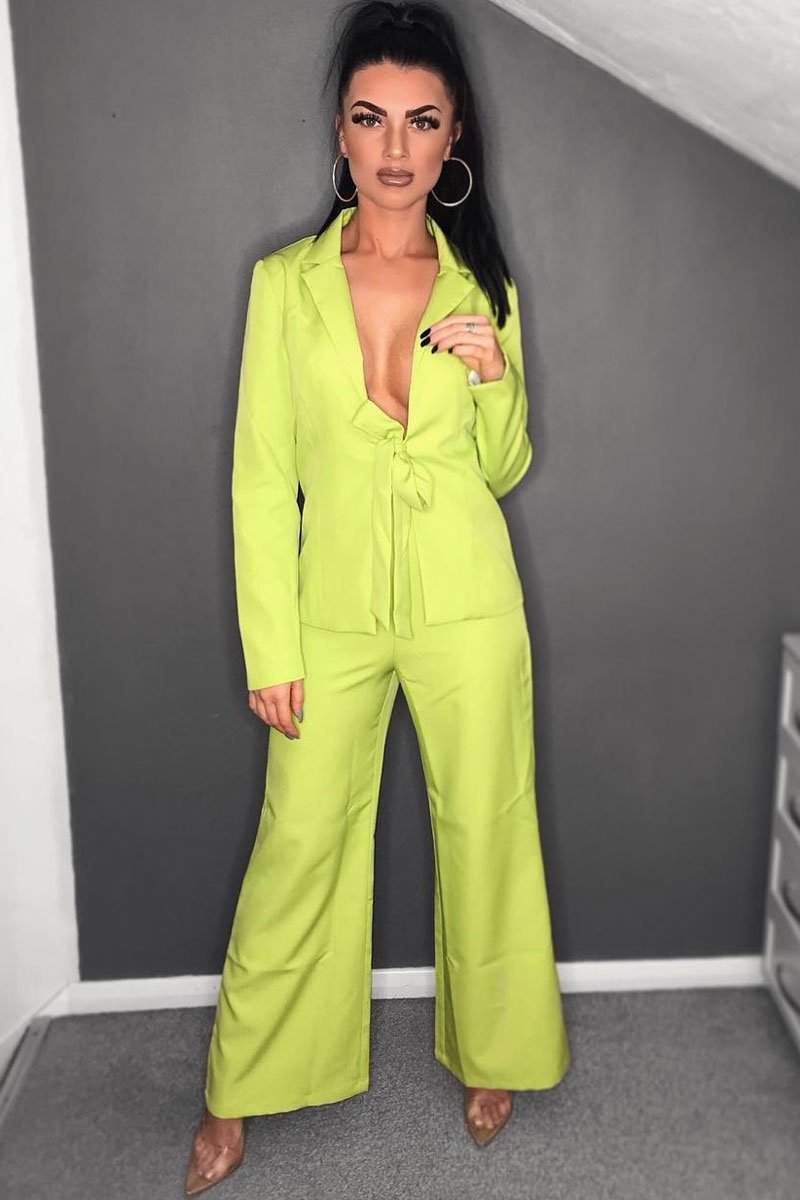 Lime Tie Front Blazer Wide Leg Trouser Co-Ord - Saphira-Co-ords