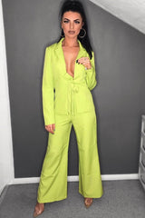 Lime Tie Front Blazer Wide Leg Trouser Co-Ord - Saphira-Co-ords