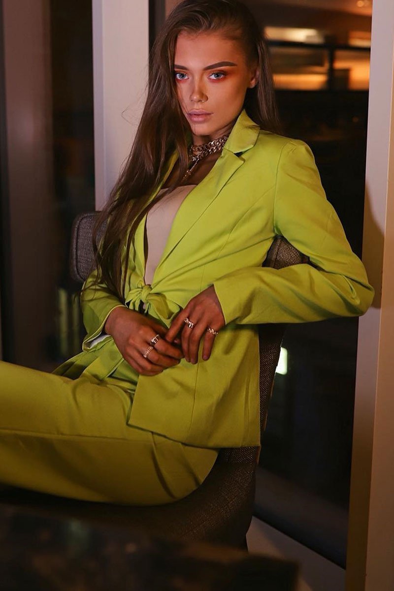 Lime Tie Front Blazer Wide Leg Trouser Co-Ord - Saphira-Co-ords