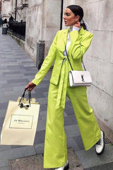 Lime Tie Front Blazer Wide Leg Trouser Co-Ord - Saphira-Co-ords