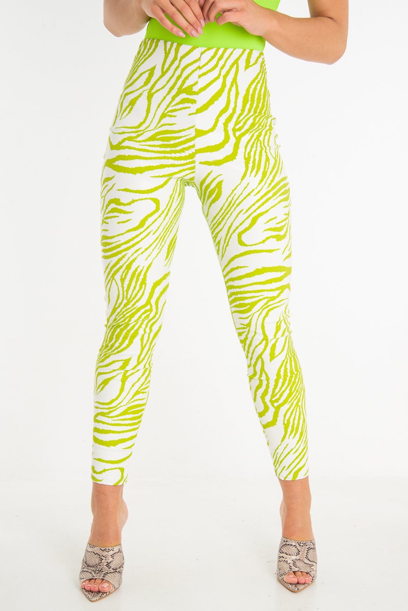 Lime White Animal Print Faux Leather Leggings - Quinn-Leggings