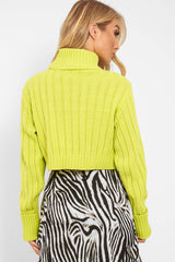 Lime Wide Rib Roll Neck Jumper - Joyanna-Jumper