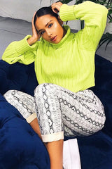 Lime Wide Rib Roll Neck Jumper - Joyanna-Jumper