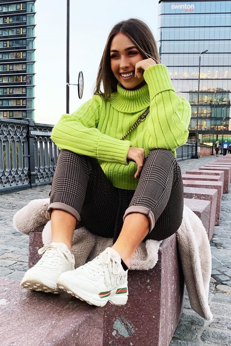 Lime Wide Rib Roll Neck Jumper - Joyanna-Jumper