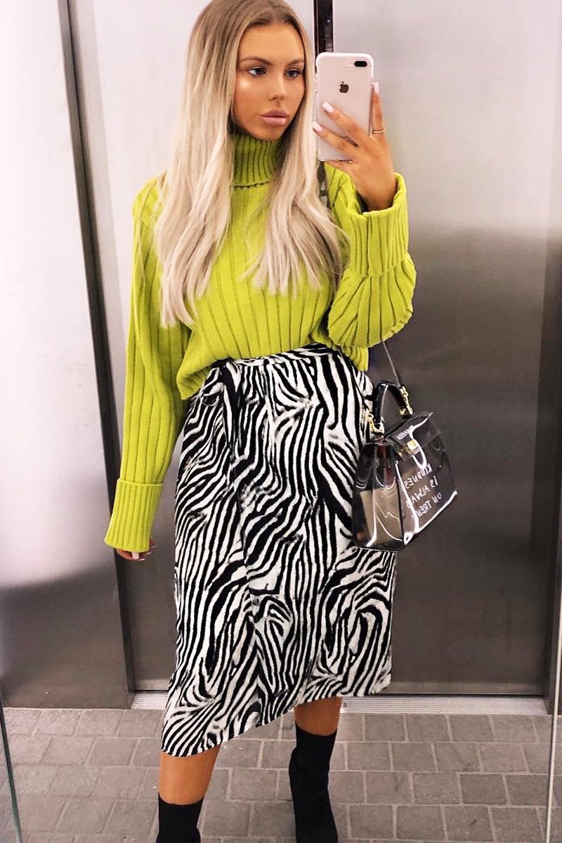 Lime Wide Rib Roll Neck Jumper - Joyanna-Jumper