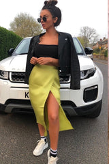 Lime Wrap Tie Side Satin Midi Skirt - Mailah-Skirts