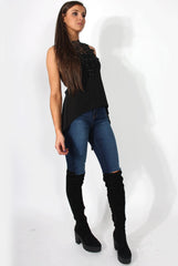 Limu Black Mesh dropped Hem Top-Tops