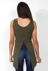 Limu Khaki Mesh Dropped Hem Top-Tops