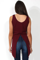 Limu Wine Mesh Dropped Hem Top-Tops