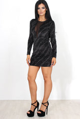 Lindie Black Sequin Long Sleeve Bodycon Dress-Dresses