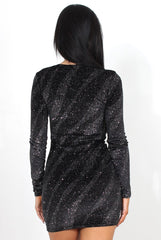 Lindie Black Sequin Long Sleeve Bodycon Dress-Dresses