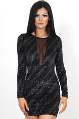 Lindie Black Sequin Long Sleeve Bodycon Dress-Dresses