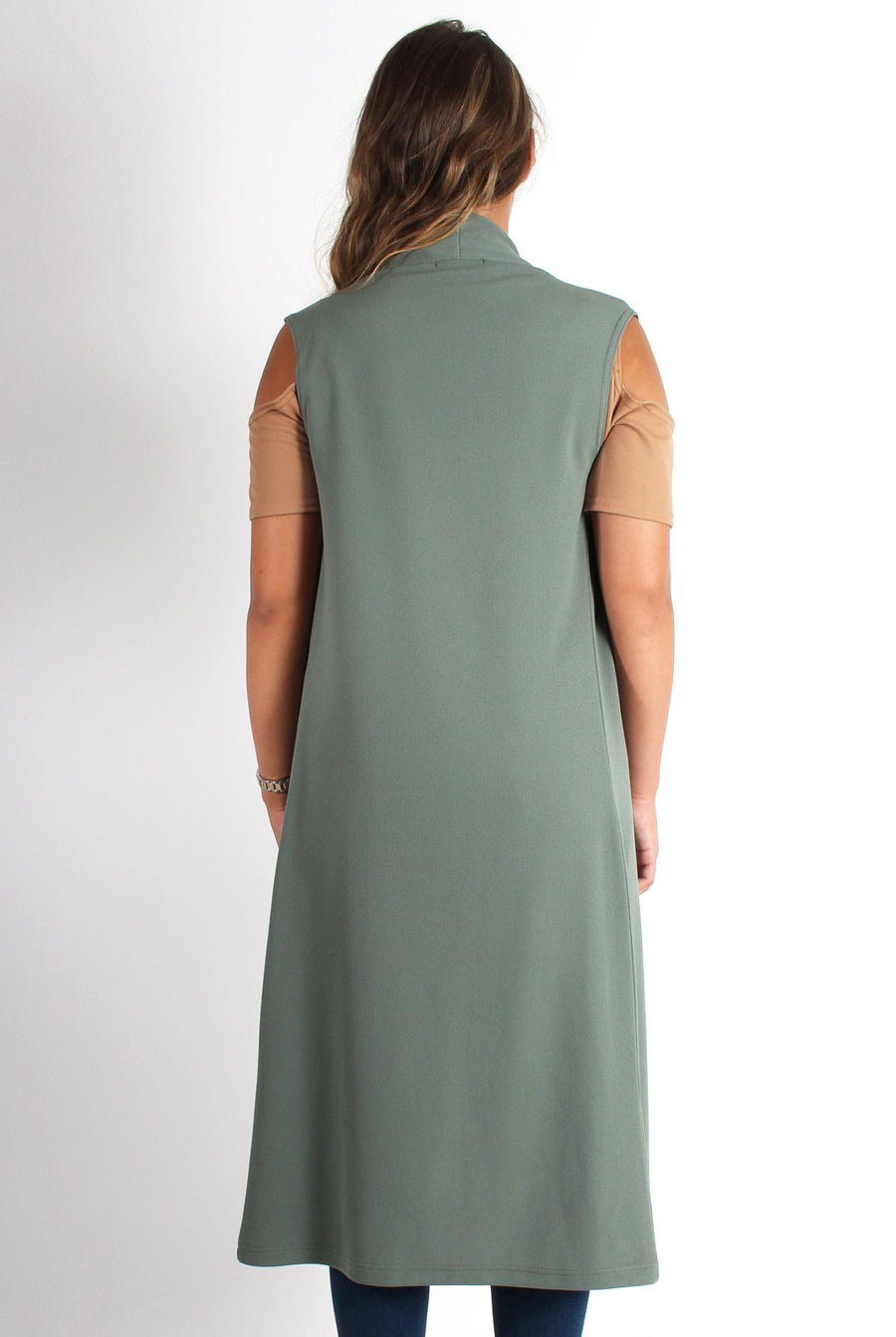 Lindsay Khaki Sleeveless Jacket-Jackets