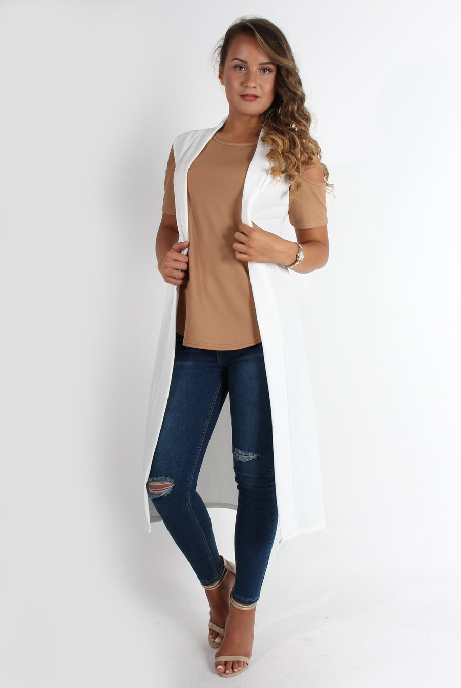Lindsay White Sleeveless Jacket-Jackets