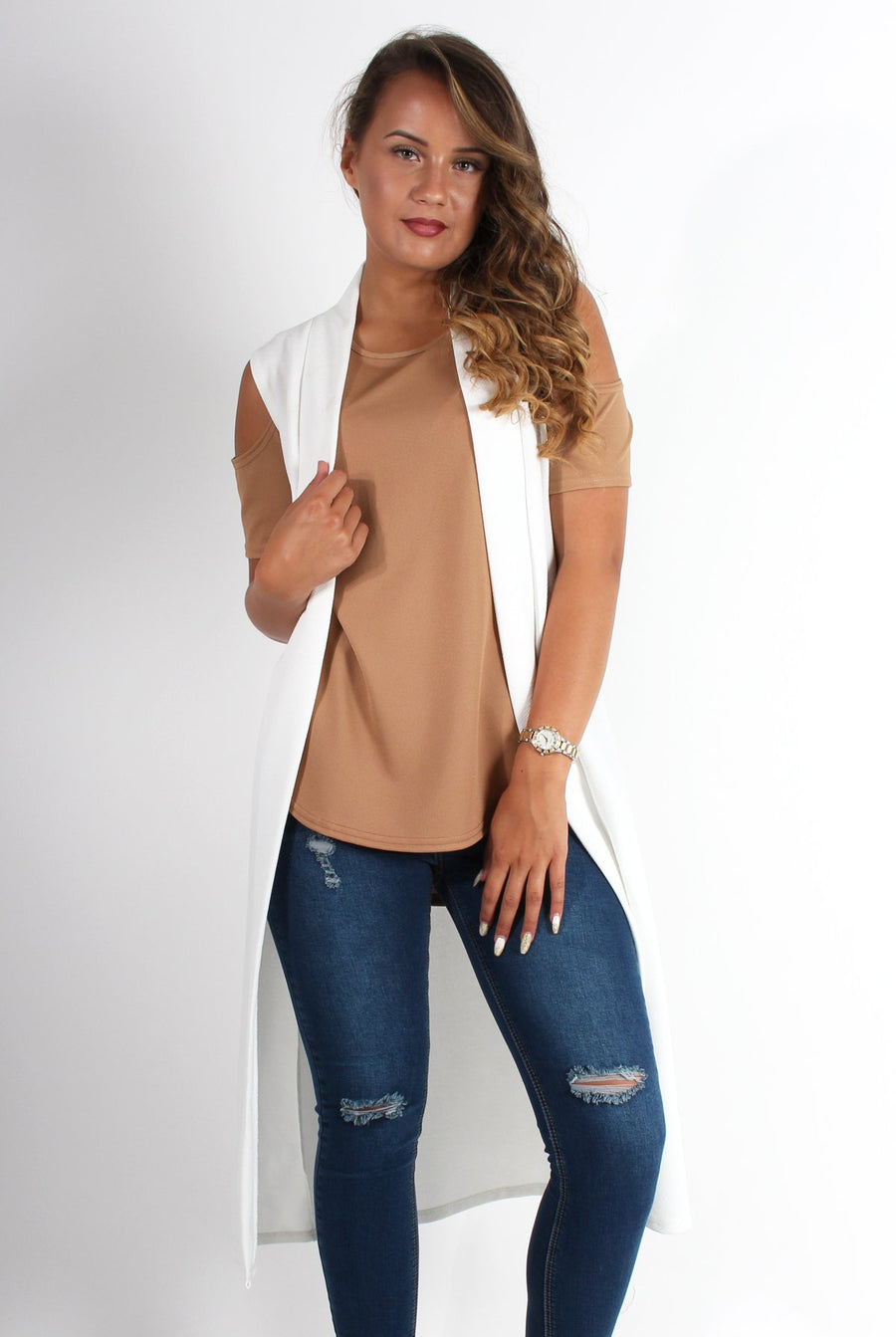 Lindsay White Sleeveless Jacket-Jackets