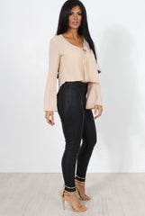 Linn Nude Sleeve Tie Crop Top-Crop Tops