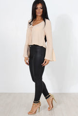 Linn Nude Sleeve Tie Crop Top-Crop Tops