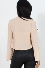 Linn Nude Sleeve Tie Crop Top-Crop Tops