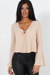 Linn Nude Sleeve Tie Crop Top-Crop Tops