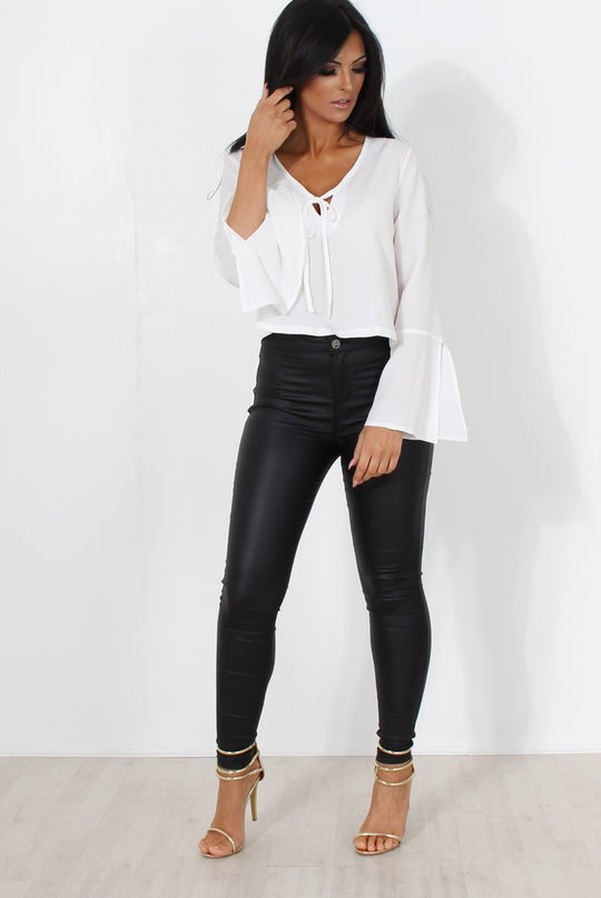 Linn White Bell Sleeve Tie Crop Top