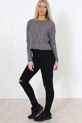 Liv Grey Ribbed Top-Tops