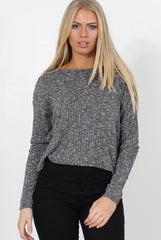 Liv Grey Ribbed Top-Tops