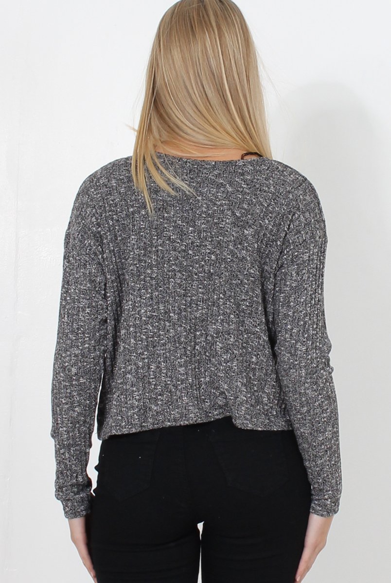 Liv Grey Ribbed Top-Tops