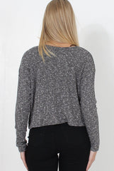Liv Grey Ribbed Top-Tops