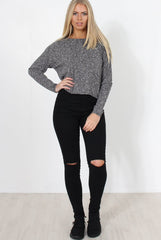 Liv Grey Ribbed Top-Tops