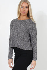 Liv Grey Ribbed Top-Tops